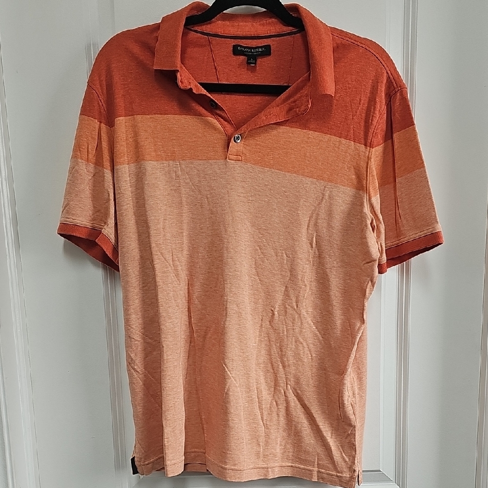 Banana Republic Orange Polo Shirt with Color-Block Design